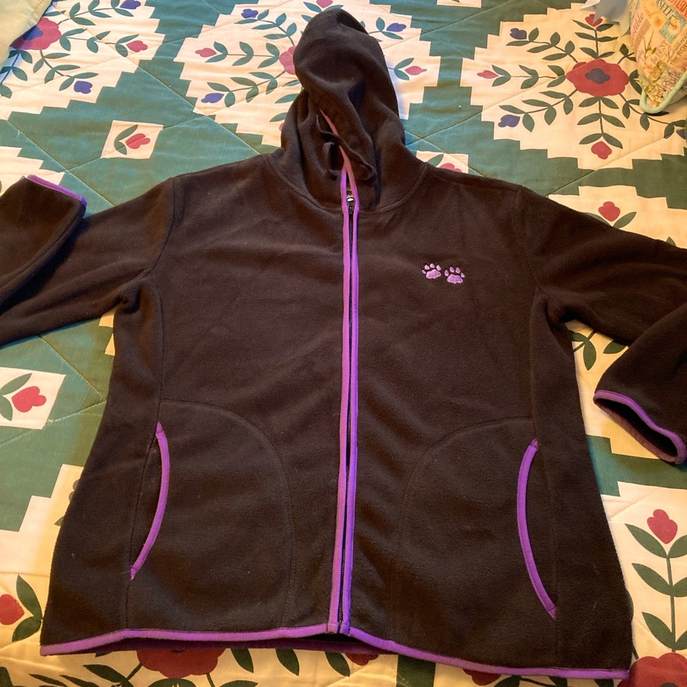 Jacket, Hoody, with Puppy Paws purch. for Animal Support ($), Black & Purple NEW